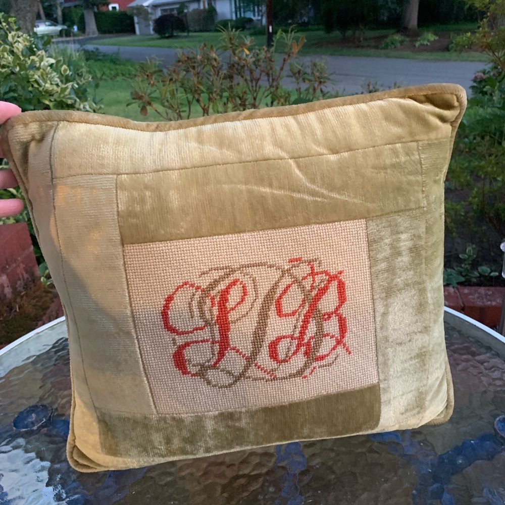 Vintage Monogram Needlepoint Throw Pillow